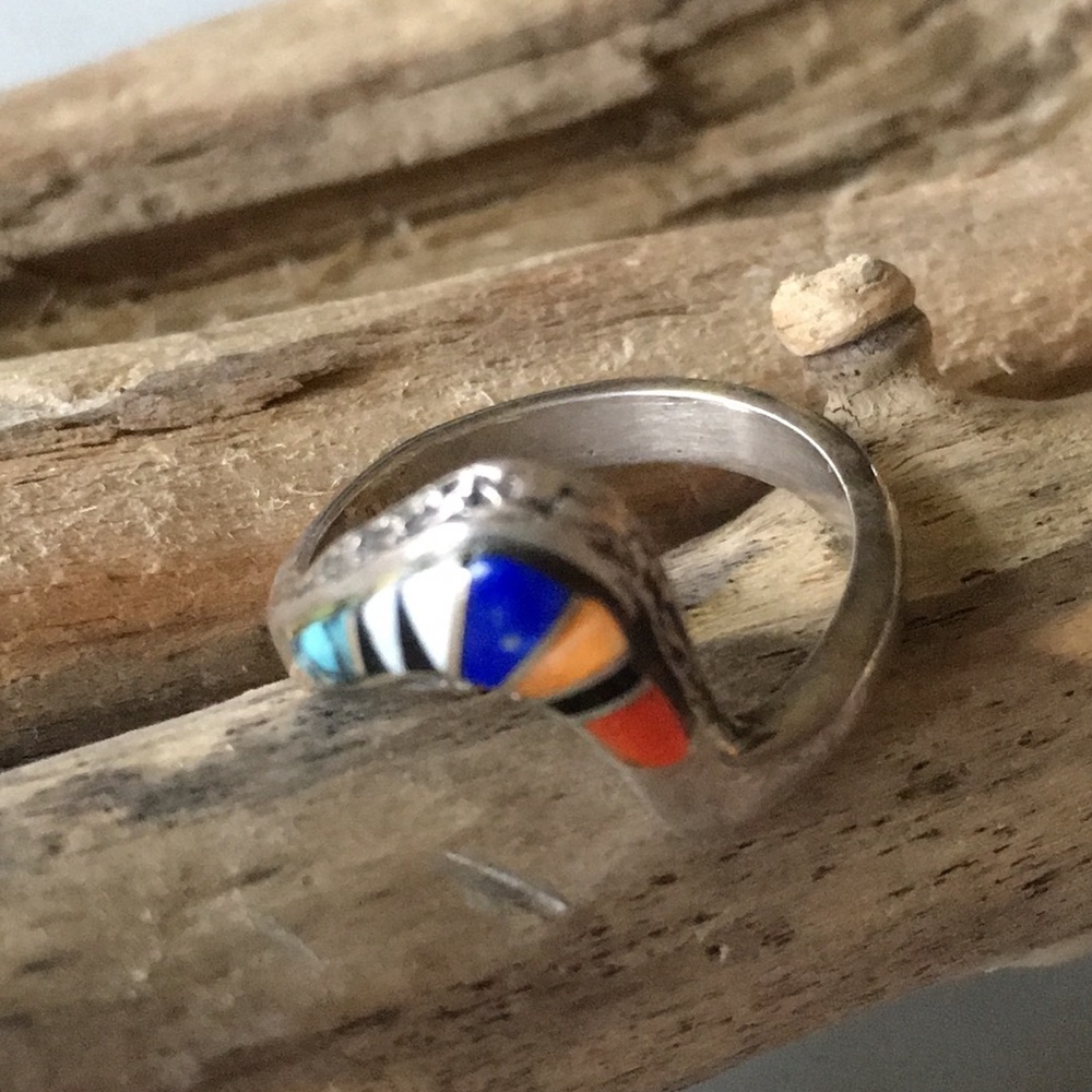 SOLDVintage Zuni Native American Inlay Ring Size 6 - Picture 2 of 8